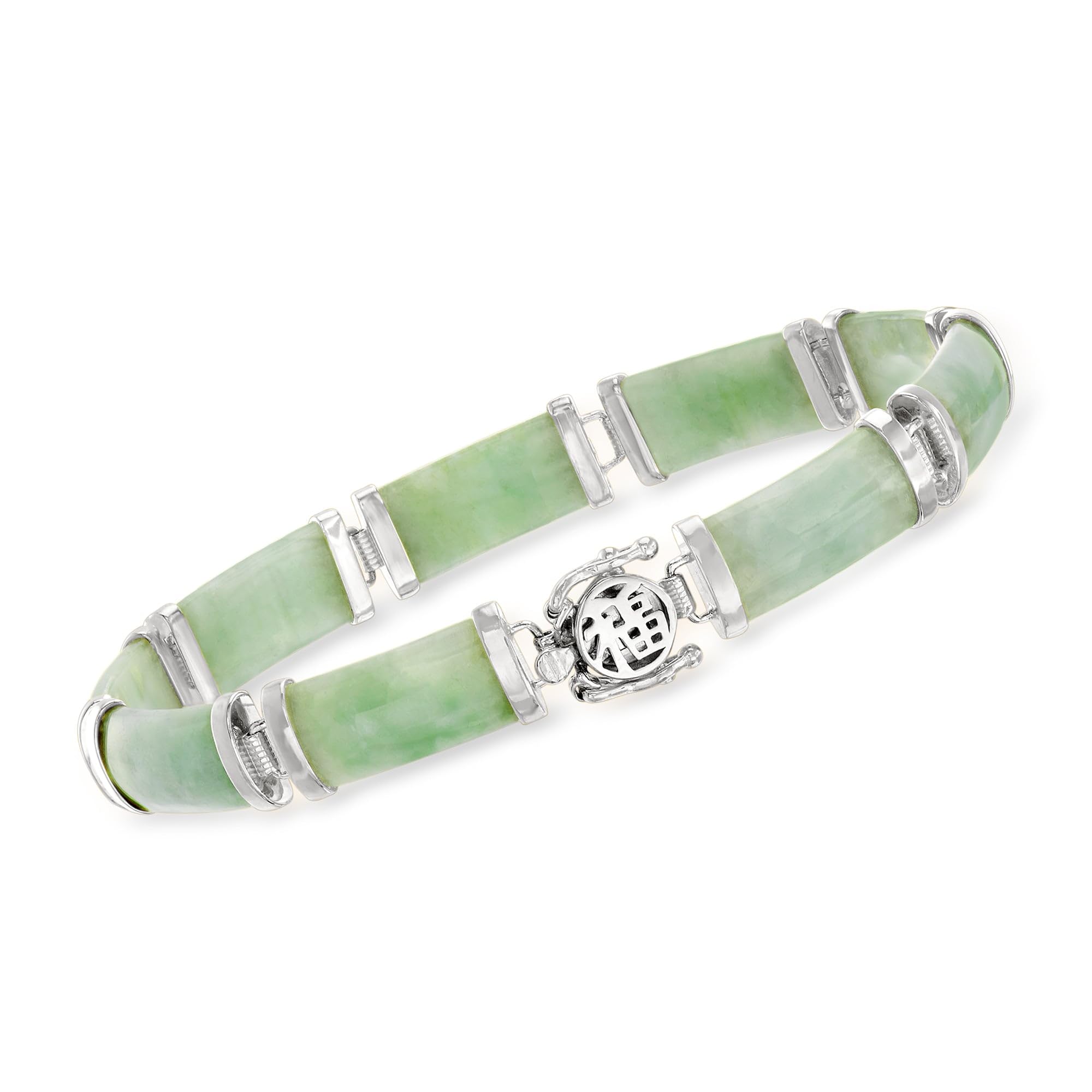 Ross-Simons Good Fortune Jade Bracelet in Sterling Silver