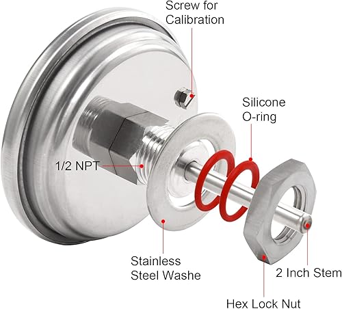 Miniatura 2 de Termómetro de acero inoxidable para elaboración de cerveza casera, 12 NPT con tuerca de bloqueo y junta tórica (cara de 3 pulgadas)