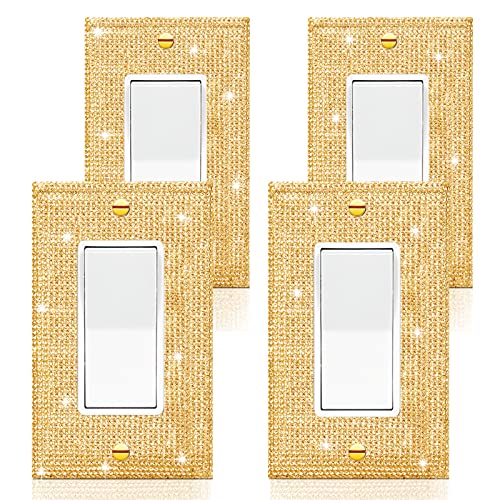 Image of 4 Pcs Shiny Silver Golden Rhinestones Outlet Covers Wall Plate Single Toggle Decorative Switch Plates And Outlet Covers Rhinestones Light Switch Cover
