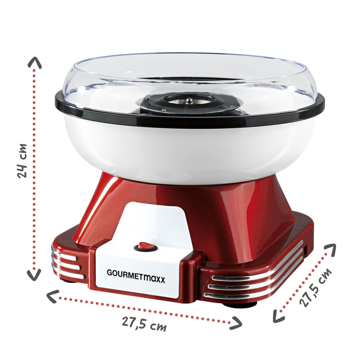 GOURMETmaxx Zuckerwattemaschine Retro Cotton Candy Machine Nostalgie mit Zubehör Rot Weiß