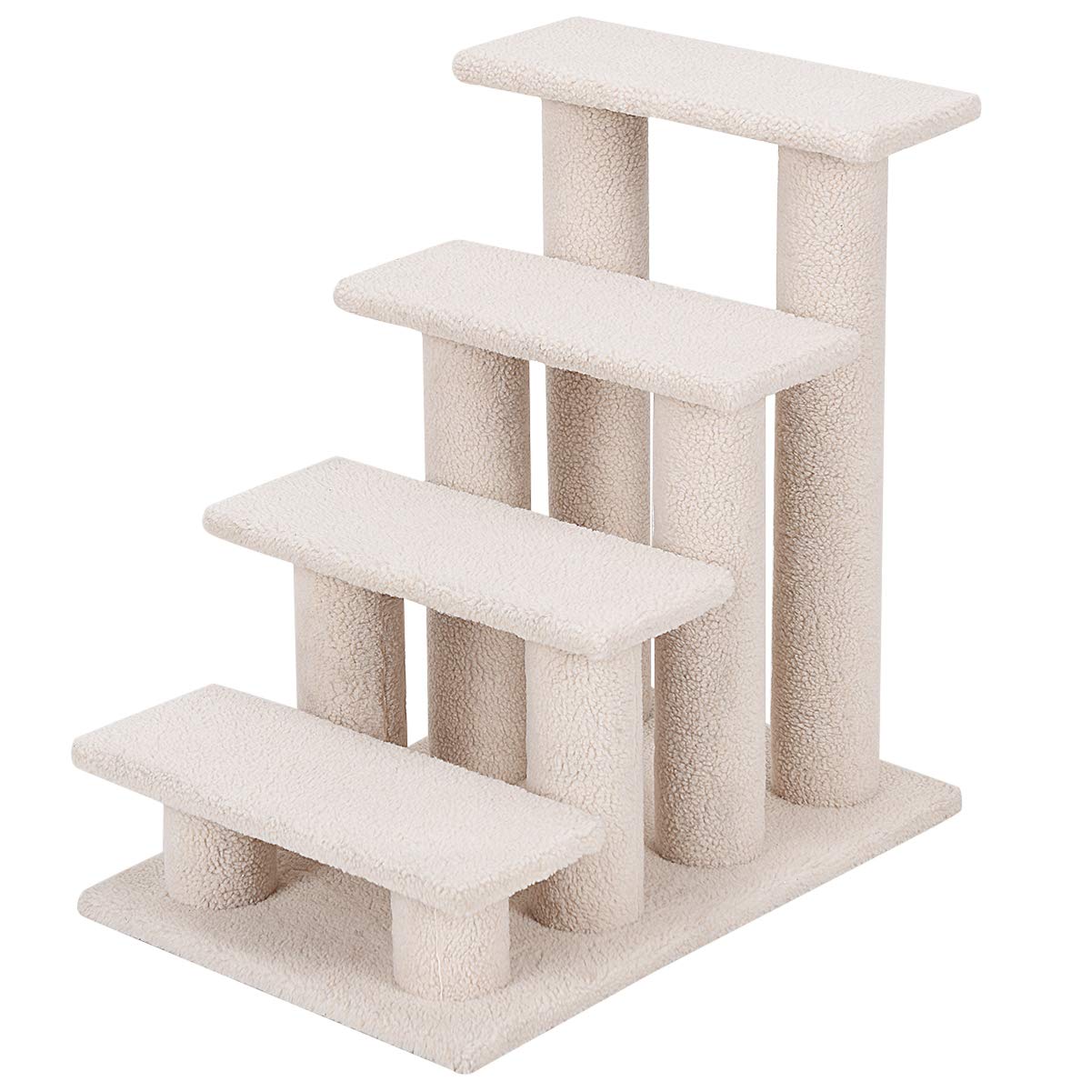 SOARS Katzentreppe, 4-stufige Haustiertreppe, Treppe für Katzen bis 25 kg, Hundetreppe, Kletterbaum Katzenbaum, 61 x 41 x 60 cm (Beige)