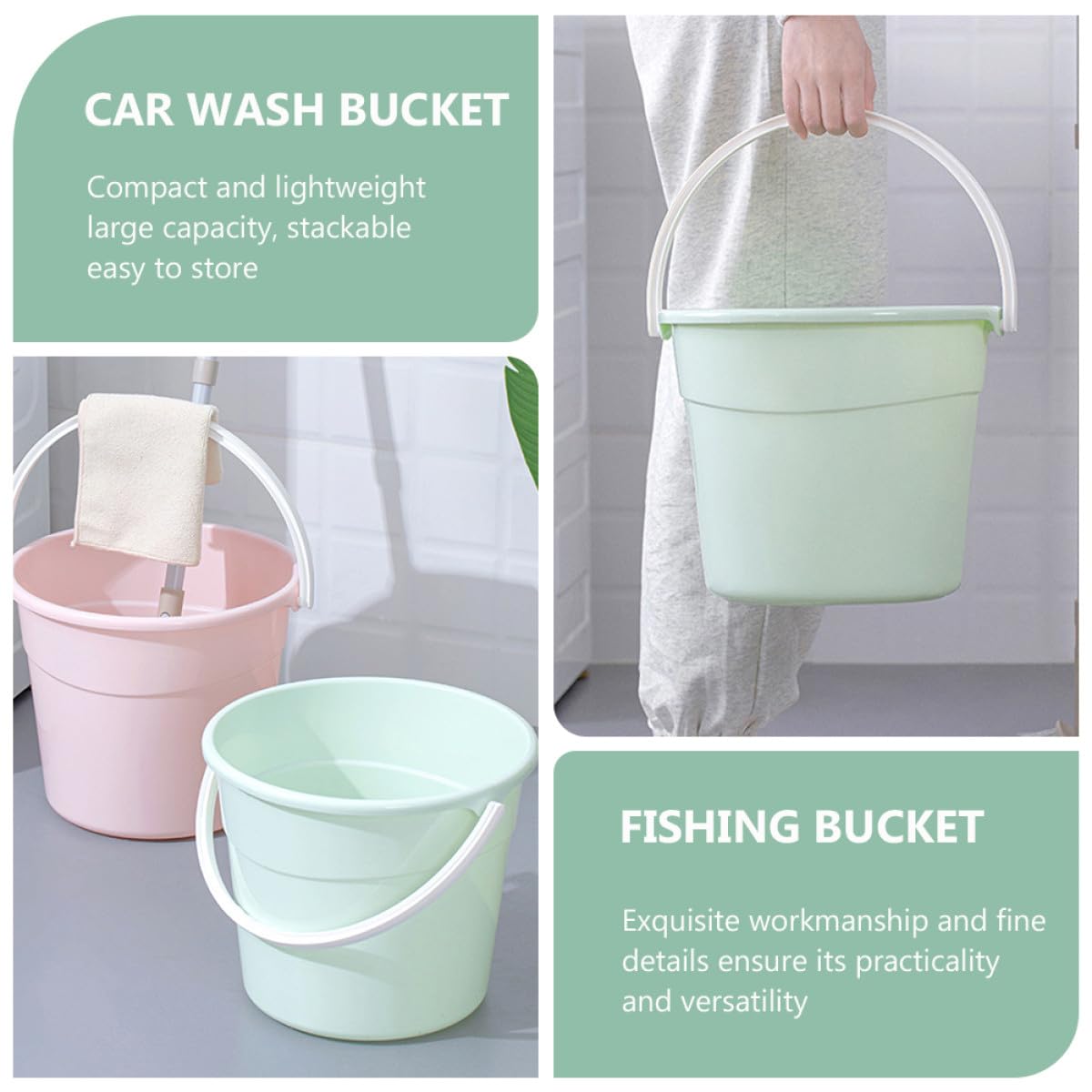 Healeved Secchio Robusto 12,2l Plastica Auto in e Lavaggio per con Pp Rotonda Manico Capacità Ampia Forma per Pulizie Domestiche e Giardinaggio