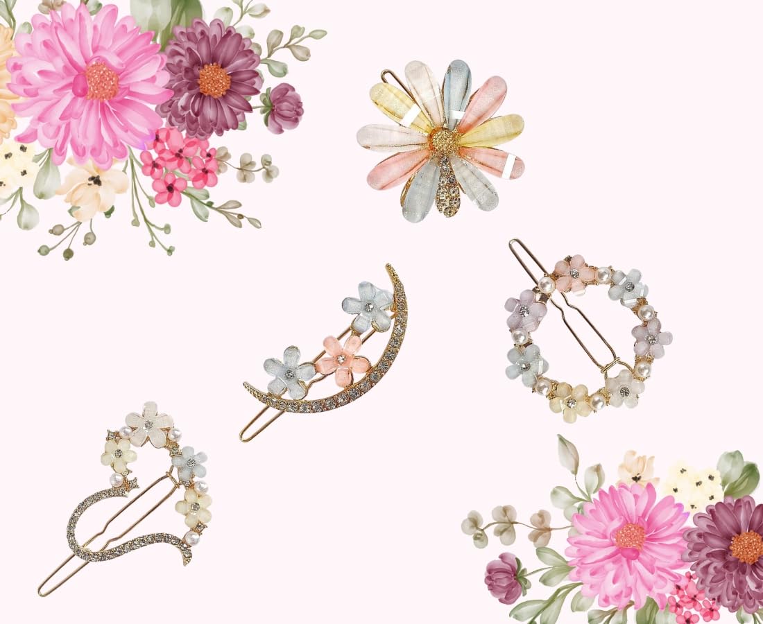 KARDIFF Korean Style Flower Metal Hair Lock Pin Hair Clips Hair Accessories for Women & Girls | Headwear Styling Tools Hair Accessories (Pack Of 4)