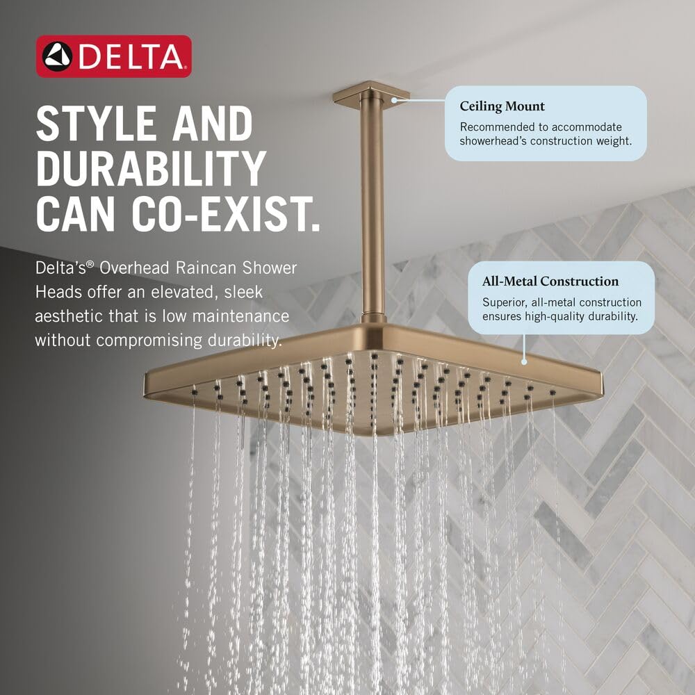 Delta Cabezal de ducha cuadrado de 12 pulgadas, dorado cepillado, 2.5 GPM, 52214-CZ-PR25