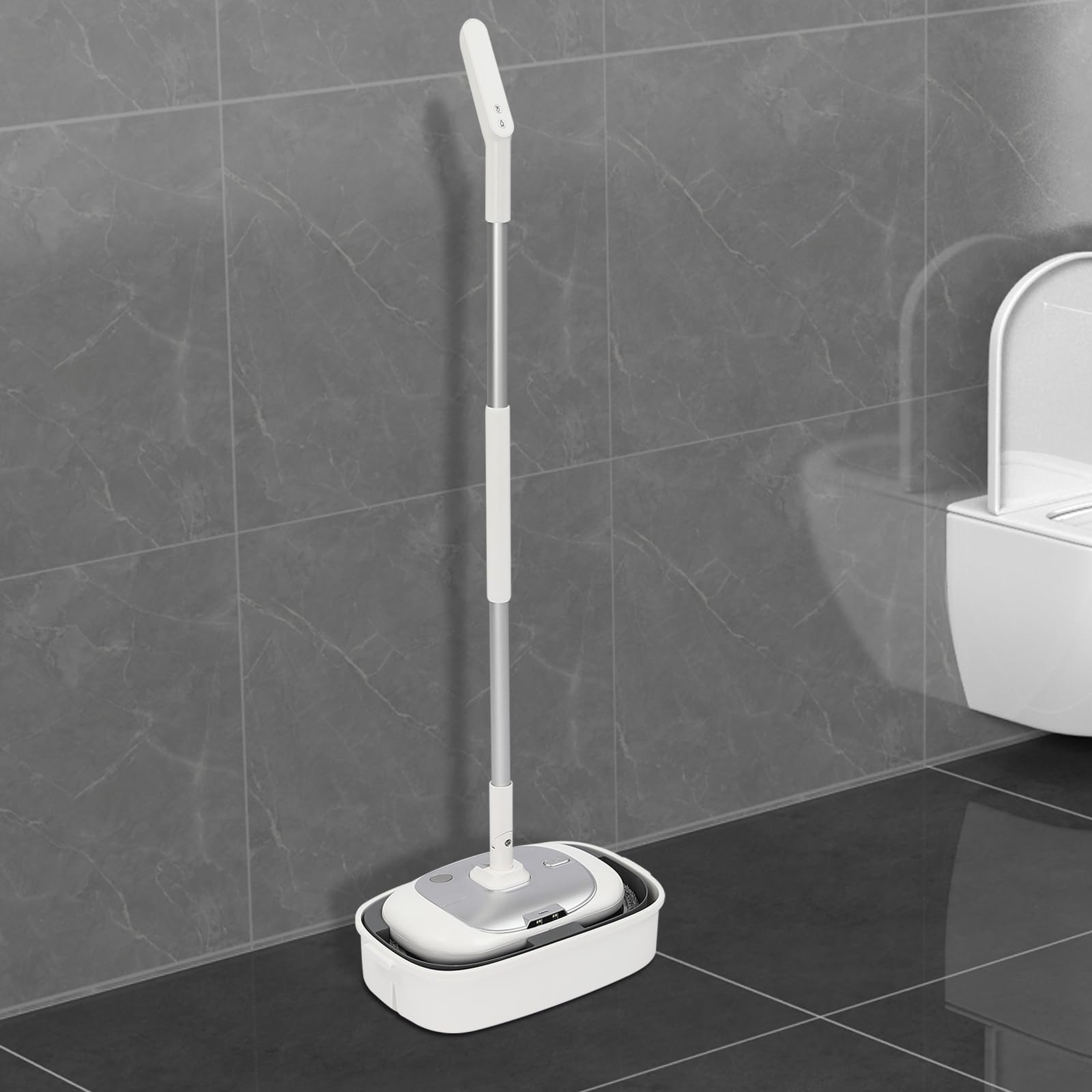 Mopa eléctrica inalámbrica, fregona inalámbrica con iluminación LED, con cubo de limpieza de 400 ml, limpiador eléctrico inalámbrico para la limpieza del suelo (plata)