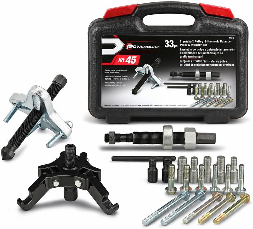 Powerbuilt Harmonic Balancer and Pulley Installer Tool Kit, 33 Piece, Crankshaft Pulley, Remove and Install, Storage Case - 648616, Black