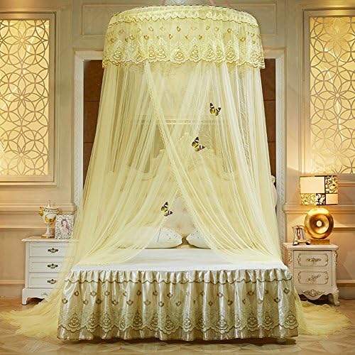 WLHOPE Mosquito Net Canopy Ceiling Stylish Lace Princess Butterfly Dome Mosquito Net Diameter 1.2M Bed Cotton Cloth Tent Baby Kids Indoor Reading Play Games House Anti-Mosquito Insect Netting (Yellow)