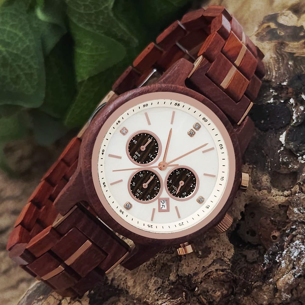 Holzwerk Germany Ręcznie wykonany designerski zegarek damski ekologiczny naturalny drewniany zegarek chronograf bransoletka zegarek analogowy zegarek kwarcowy brązowy złoty masa perłowa biała data
