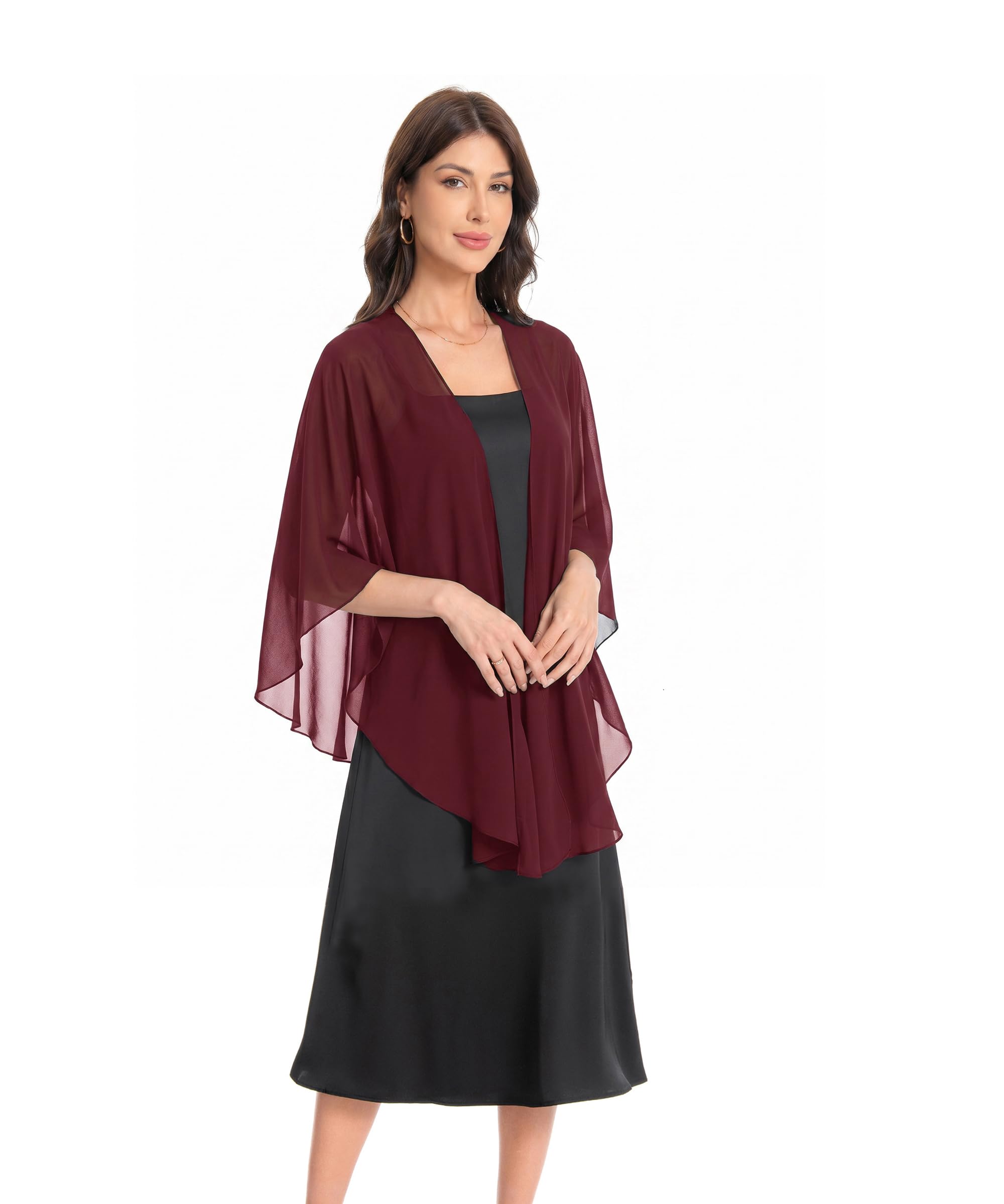 Womens Chiffon Shawls and Wraps, Wedding Party Shawl Scarf for Evening Dresses, Burgundy, One Size