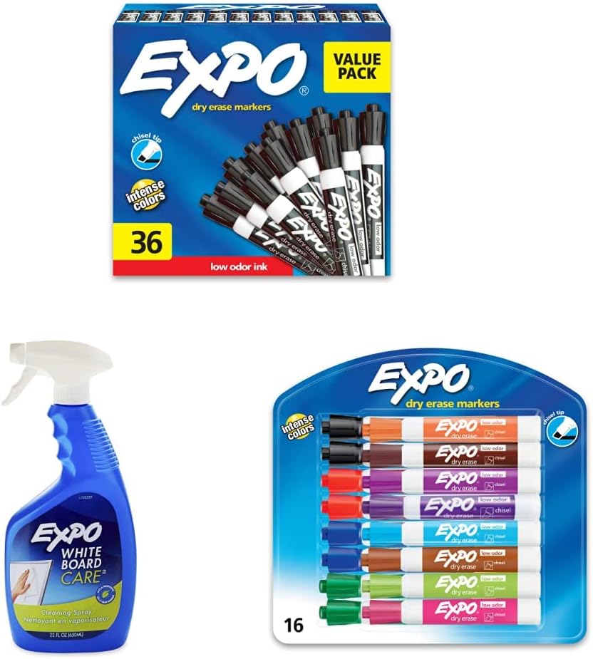 EXPO Low Odor Dry Erase Markers, Chisel Tip, Black, 36