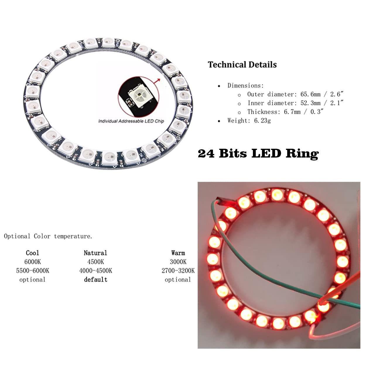 Anello LED 24 Bit WS2812B RGB Per Arduino – 5050 Con Driver Integrato