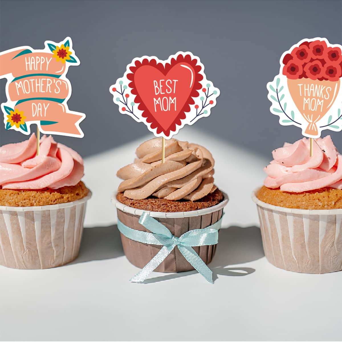 24 Mother's Day Cupcake-Topper – 'Best Mom Ever', Rot, Aus Karton, Für Kuchen & Party