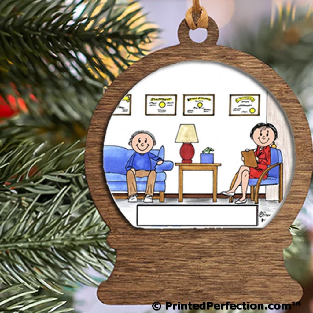 PrintedPerfection.com Personalized Therapist, Psychologist - Female Wooden Snow Globe Shaped Christmas Ornament
