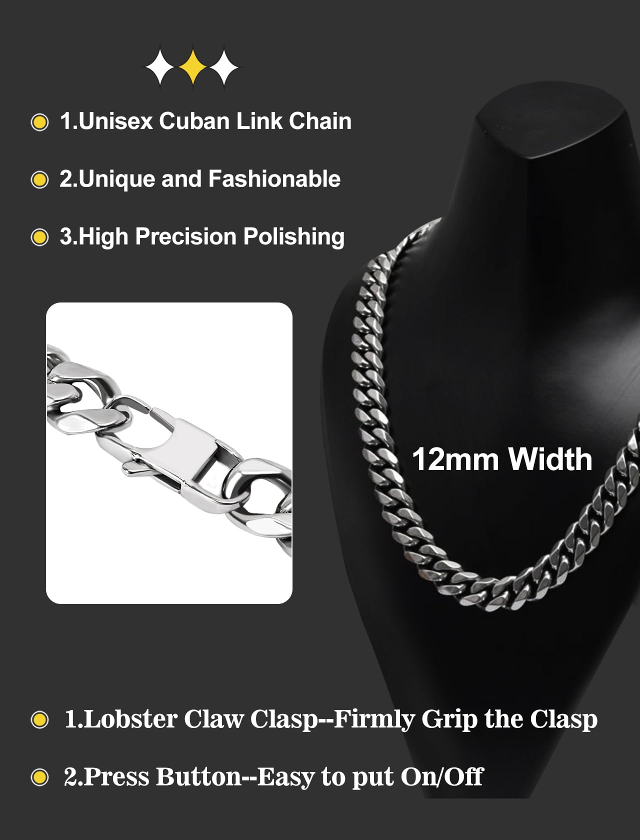 Collana Uomo Acciaio Inossidabile Collane Cubana Argento Catena Donna Sottile/Grosse 3/6/9/12 mm Girocollo Catena Womo Inox Ragazzo Punk Hip Hop Rapper Catenina 45/50/55/60/65/70/75 cm