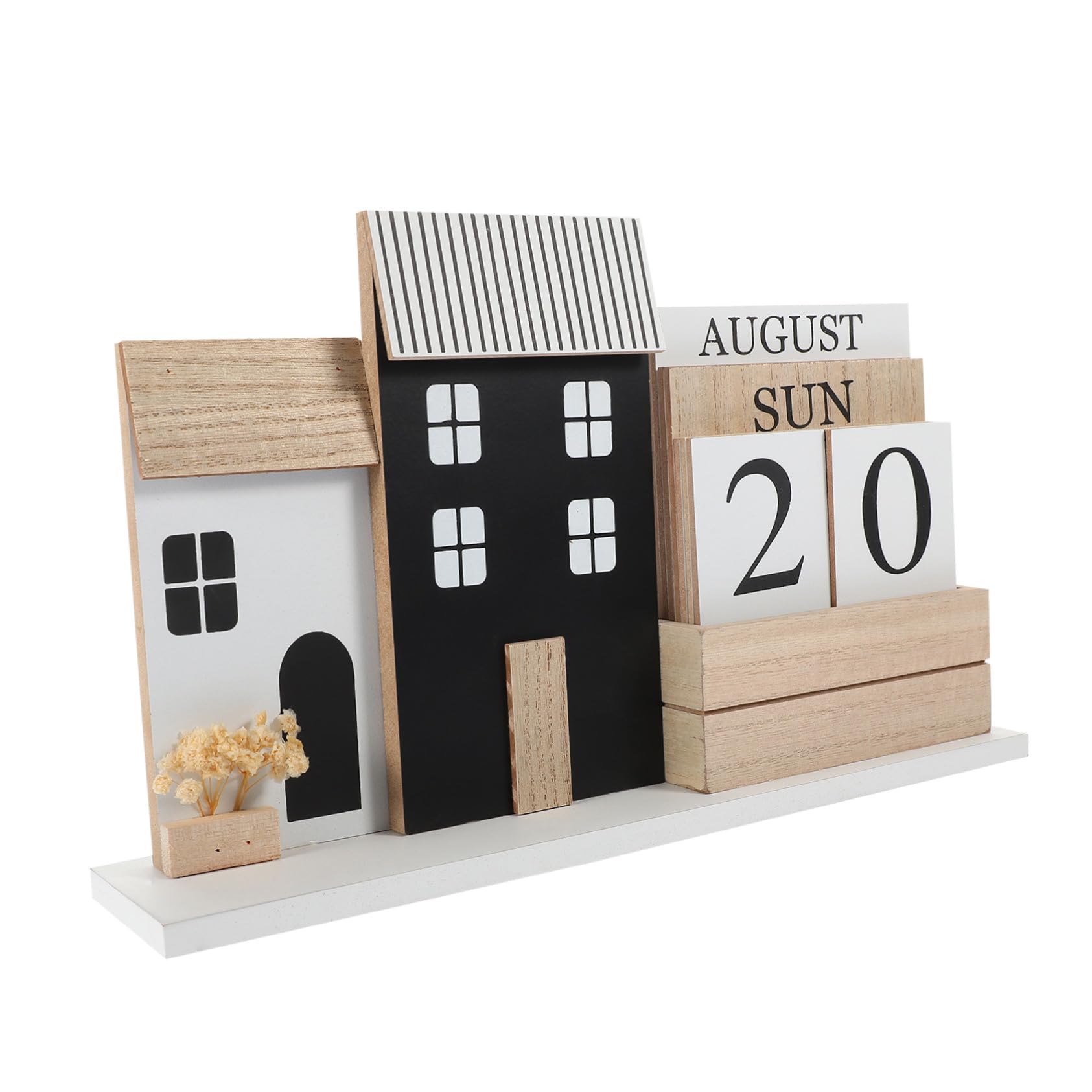 WOONEKY Calendario in Legno da Scrivania con Display Settimana e Data Planner Settimanale Decorativo per Ufficio e Casa Calendario Desktop Resistente e Riutilizzabile