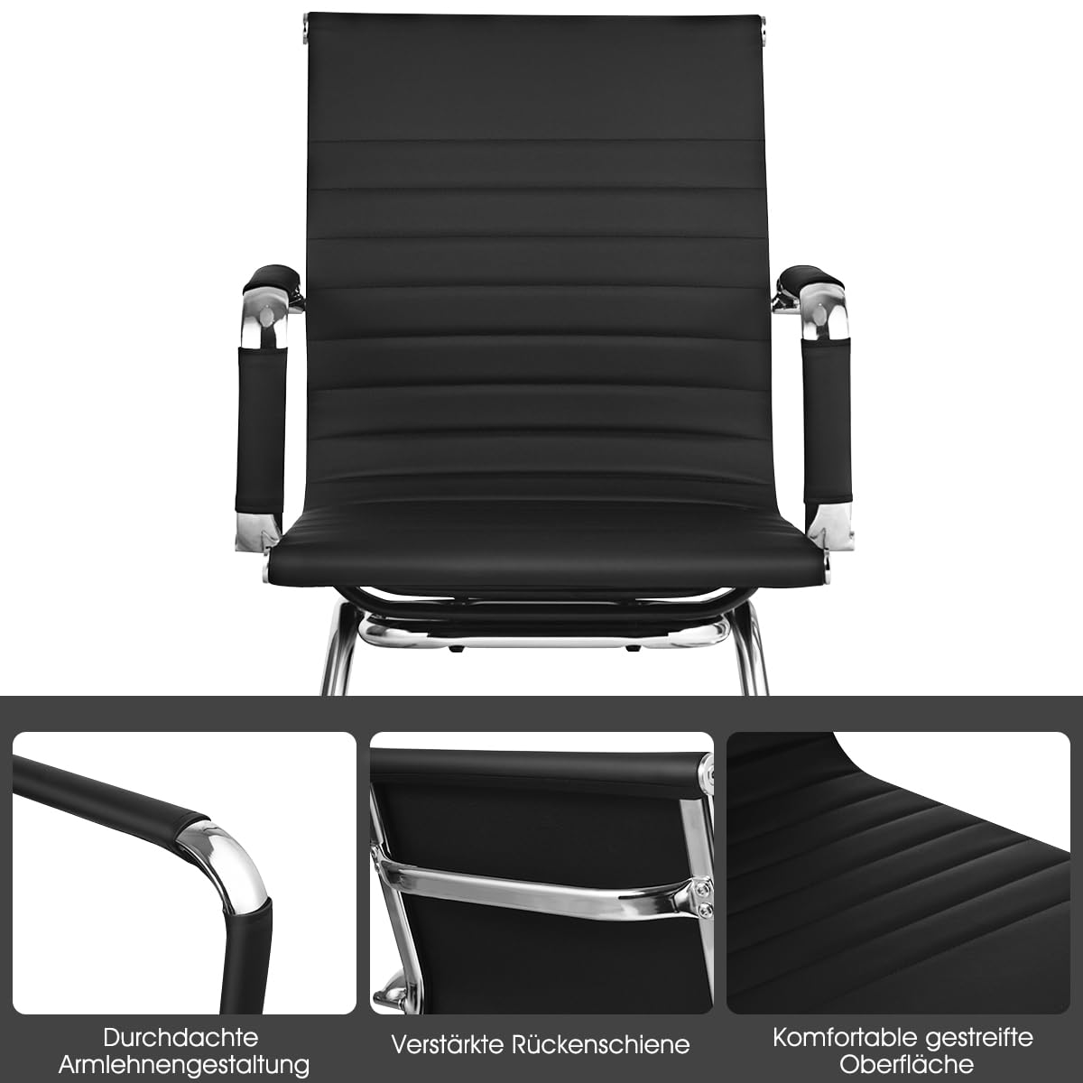 COSTWAY Freischwinger Stühle 2er Set, Konferenzstühle mit Armlehne