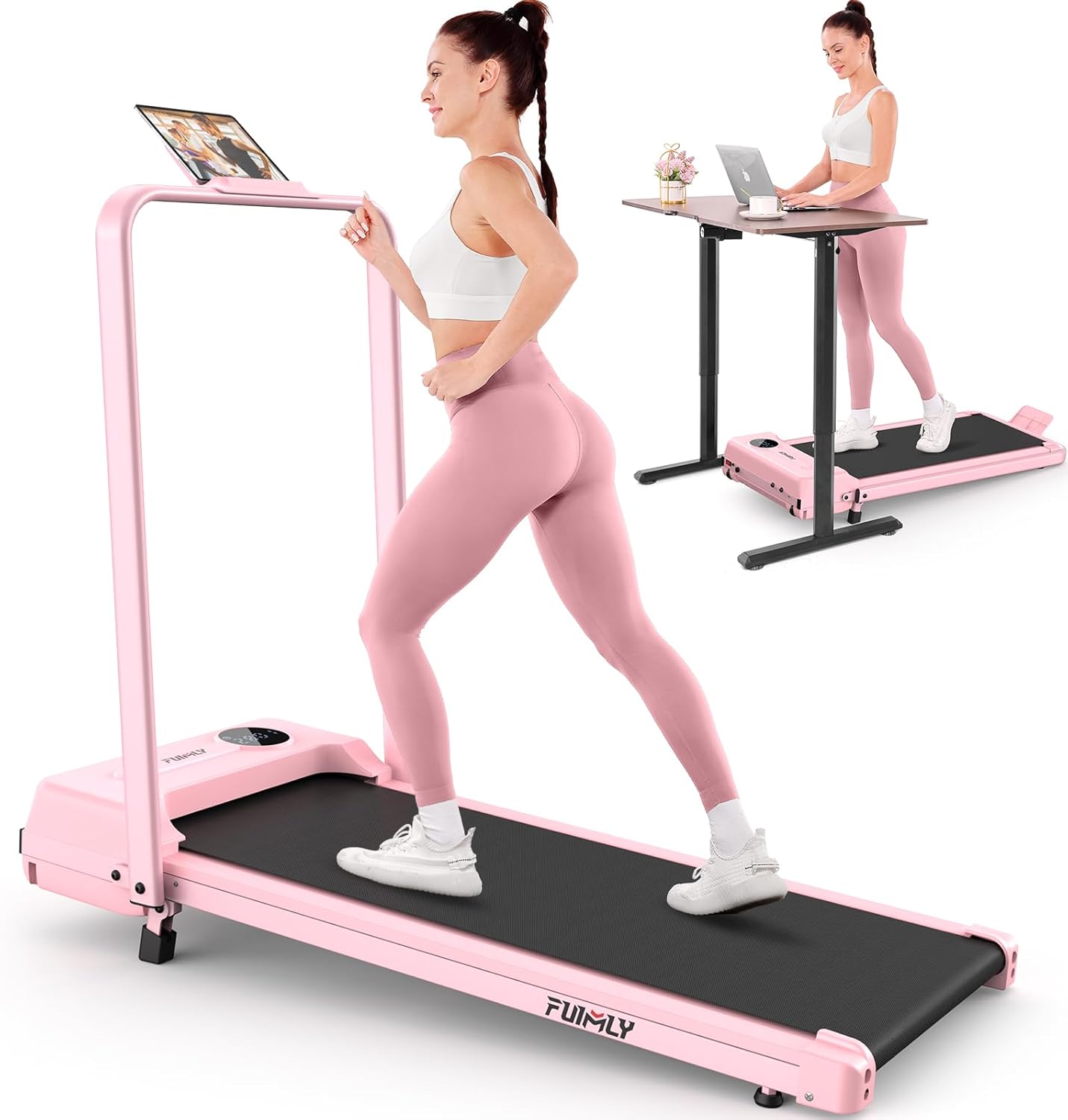 FUNMILY Walking Pad Treadmill with Incline, Foldable Treadmills for Home Office, Portable Walking Pad 300lbs Capacity, Remote Control, Led Touch Screen, 2s Folding Treadmill