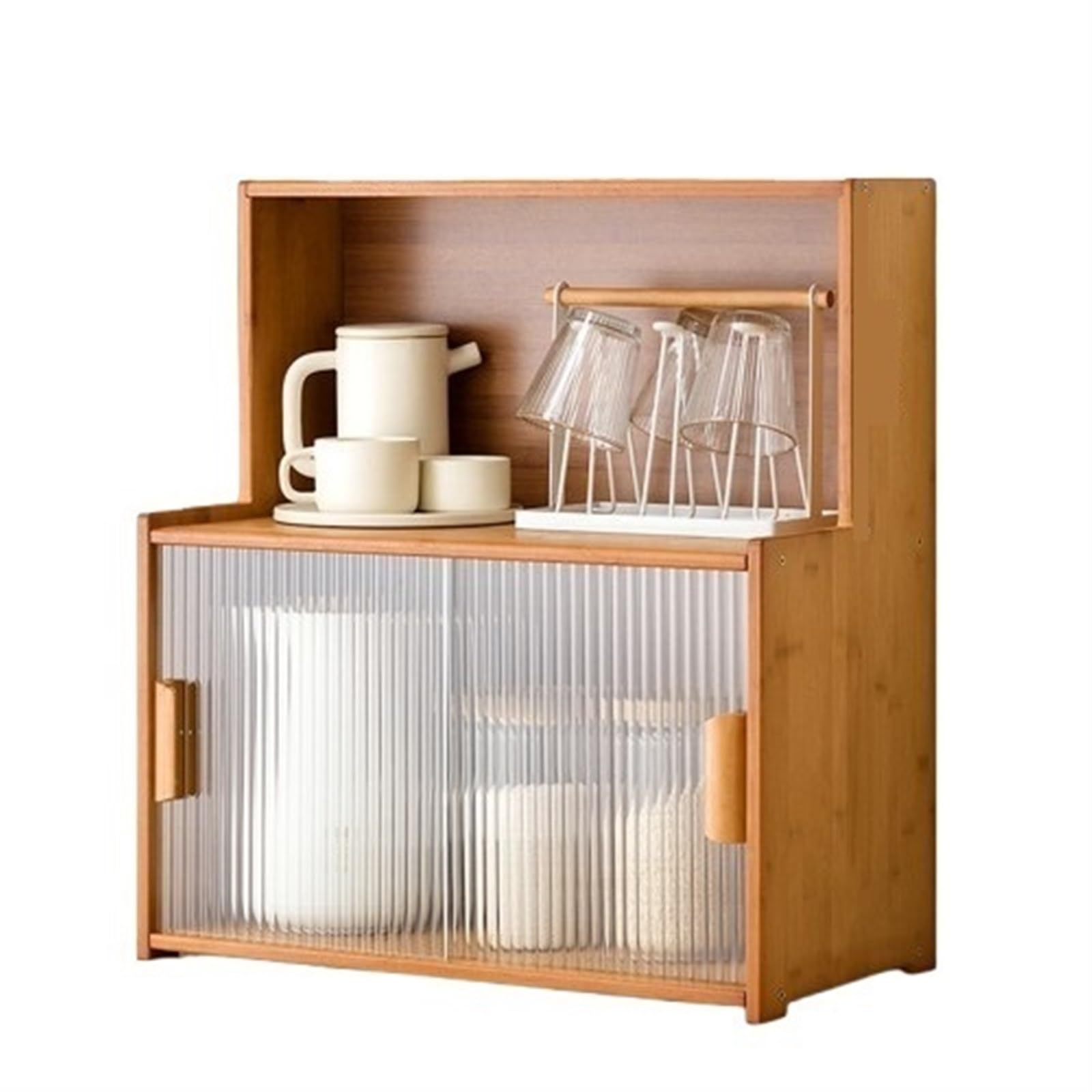 Kitchen Pantry Storage Cabinet Multipurpose Desktop Shelf Bookcase Floor Storage Cabinet with Transparent Door Multi Scenario Use(Brown,55cm)