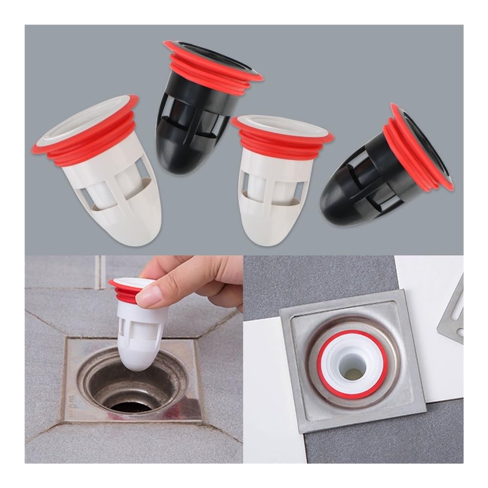 Deo-Abflusskern, WC-, Badezimmer-Bodenabtropfer, Innenkern, Kanalisation, Schädlingsbekämpfung, Silikon, geruchshemmend, Wasserdichtung, kein Geruch, Schwarz, 4 Stück