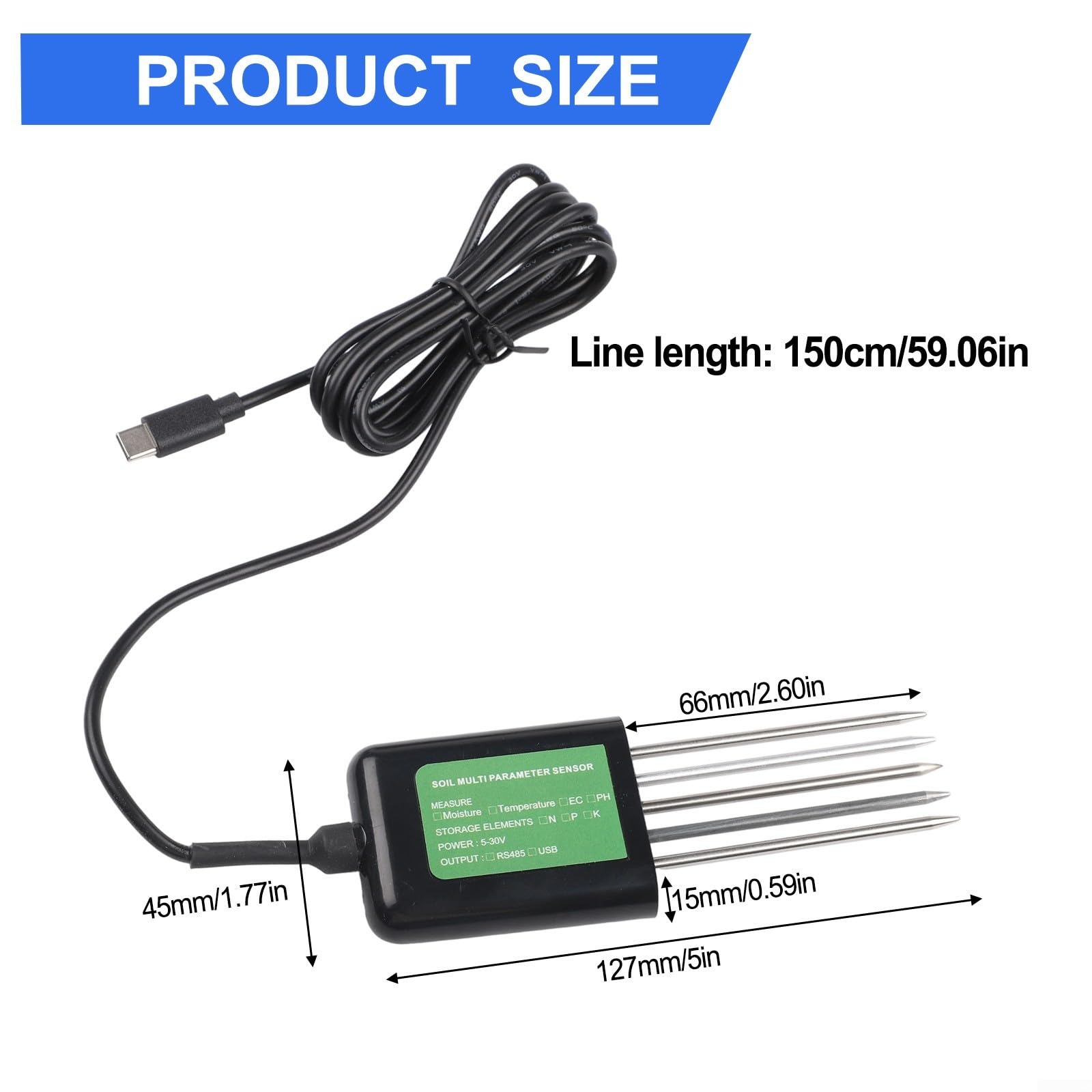 Tester 7 in 1 con sensore del suolo, misura pH, temperatura, umidità, umidità e sostanze nutritive NPK, con sonda impermeabile antiruggine per giardinaggio e ricerca paesaggistica