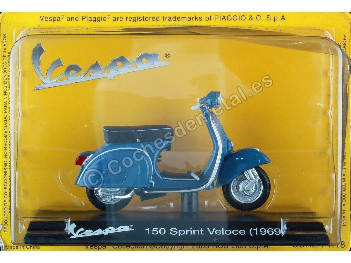 Miniatura Scooter Piaggio Vespa 150 Sprint Blu - 1/18, Modello Da Collezione 1969