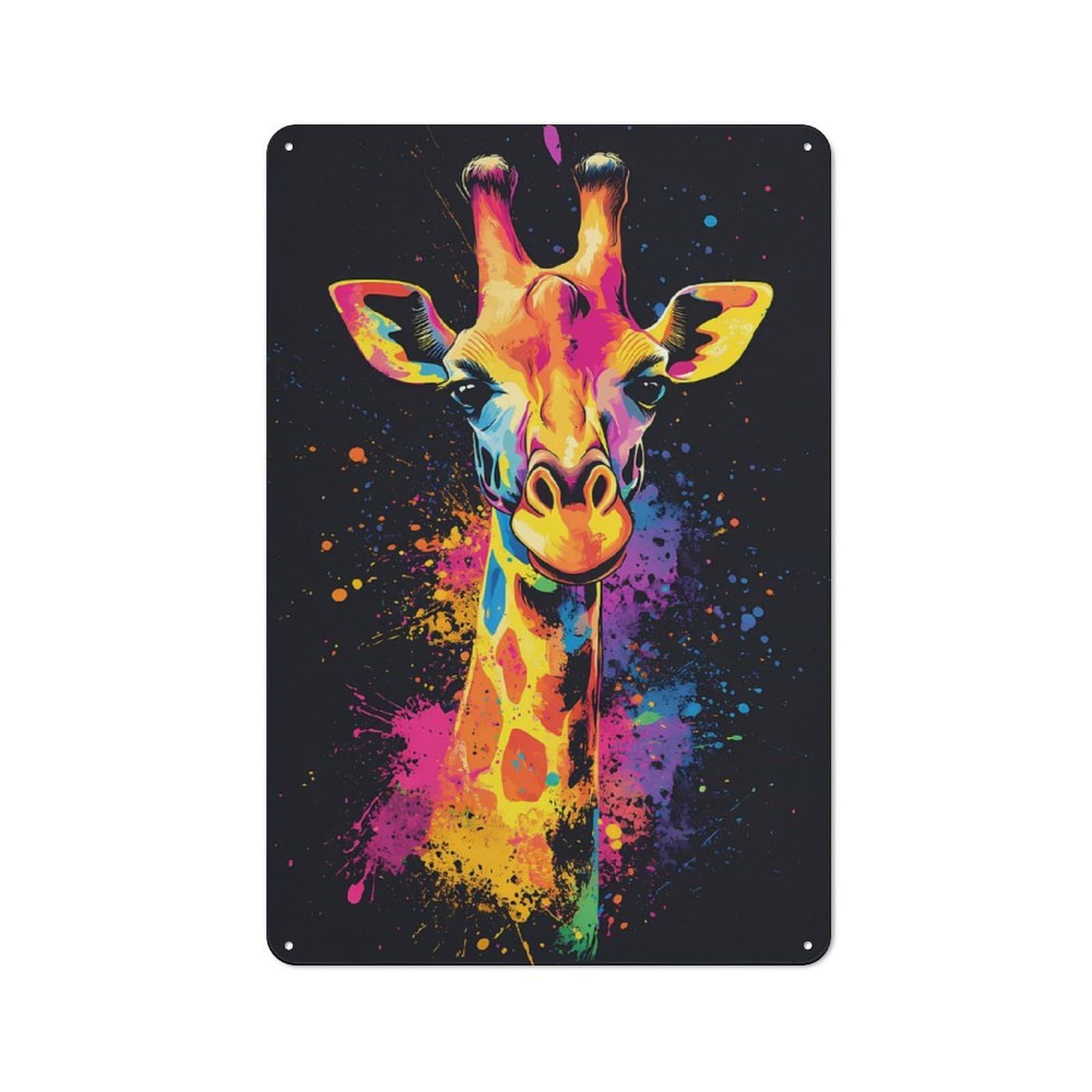Junmoney Colorful Giraffe Portrait Printed Metal Sign 30X20cm For Café Or Restaurant, New-Space Wall Decor For Café Owners And Decorators