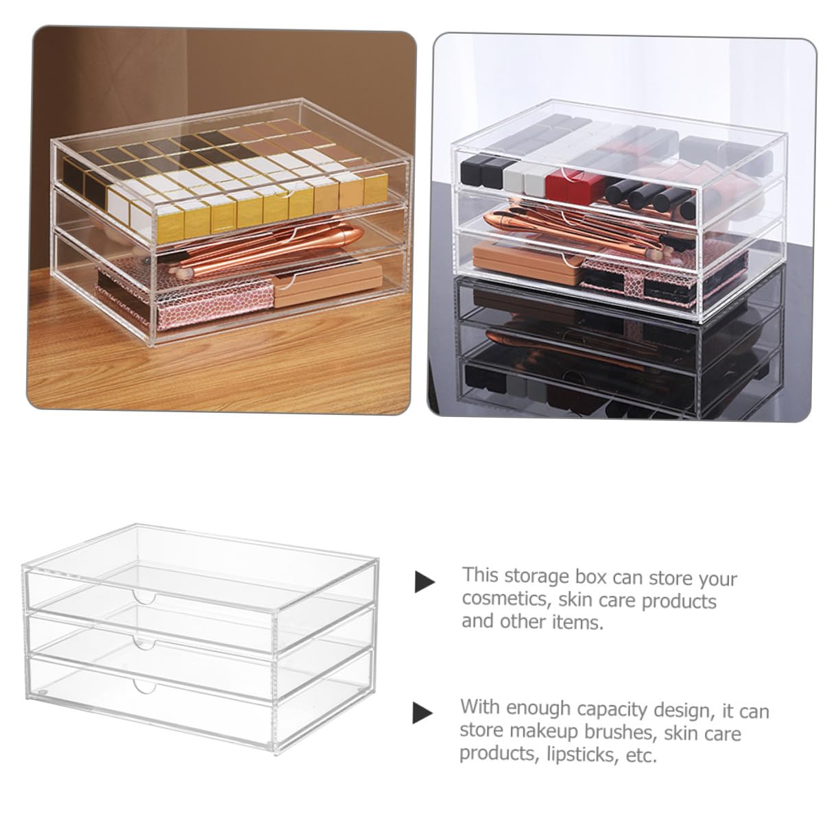 Mikikit Organizer da Scrivania Trasparenti Design Strati Contenitore per Cosmetici e Articoli Vari Resistente e Pratico