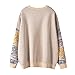 LILILEIDY Women's Long Sleeve Crew Neck Sweatshirt Knit Pullover Casual Van Gogh Cartoon Sweater (US, Alpha, One Size, Regular, Regular, Beige)