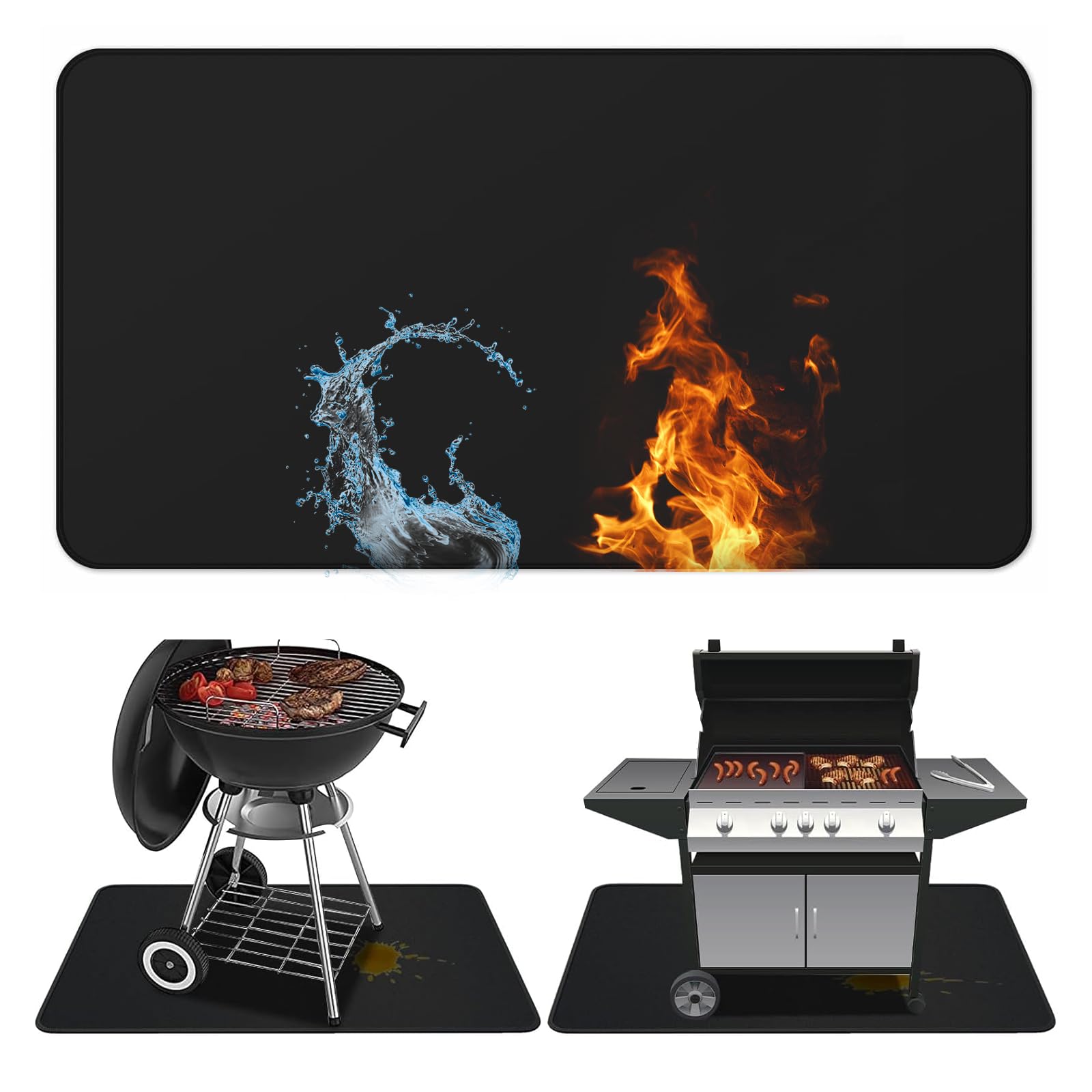 Tapis de cheminée ignifuge - 100 x 180 cm - Protection du sol pour poêle à bois - Ignifuge - 1800 °F - Tapis de barbecue pour barbecue à gaz - Barbecue au charbon de bois