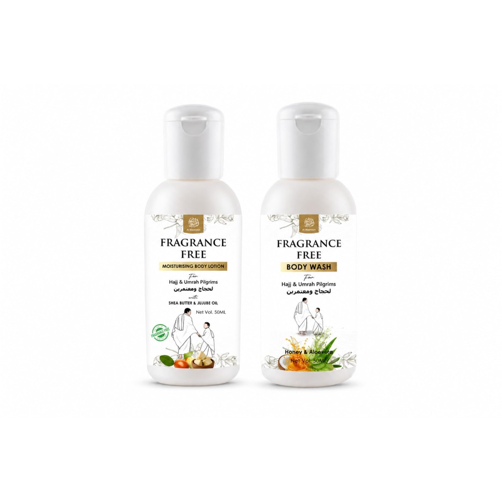 Fragrance Free Combo/Moisturizing Lotion With Shea Butter & Jujube oil/Body Wash With Honey & Aloevera for Hajj & Umrah/each 50Ml-image-46