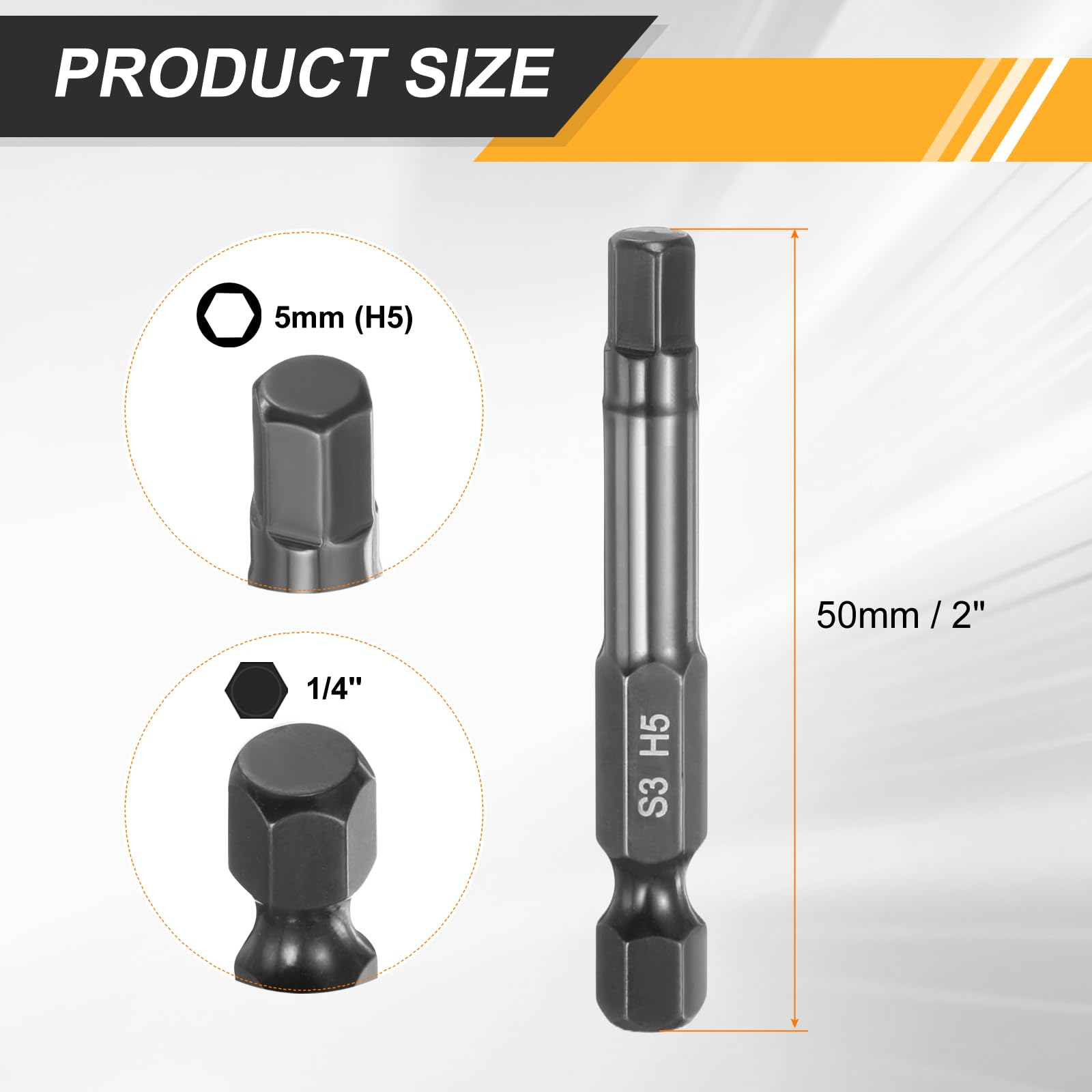 QUARKZMAN 8Pz Punte Cacciavite Piatte Testa Esagonale H5 (5mm) Punta Magnetiche Gambo Esagonale 1/4" Lunga 50mm (2") Lucidatura a Specchio Inserti per Avvitatore Metrico per Chiave