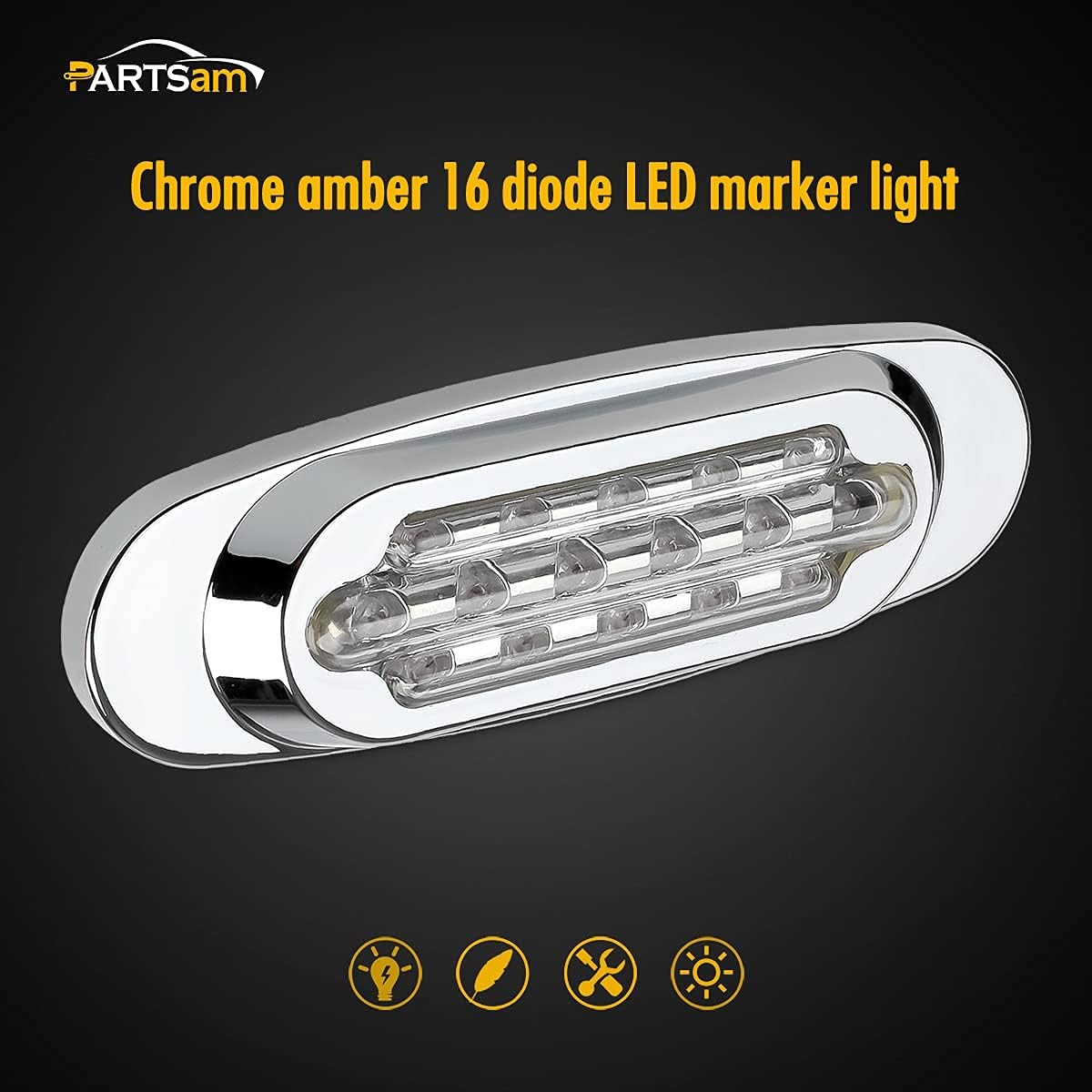 Partsam Truck Lamps Kit Clear Lens, 10Pcs 6.5" Oval Amber LED Side Marker Lights 16 Diodes Clear Lens + Pair Square Double Face Led Turn Signal Lights with Chrome Visor