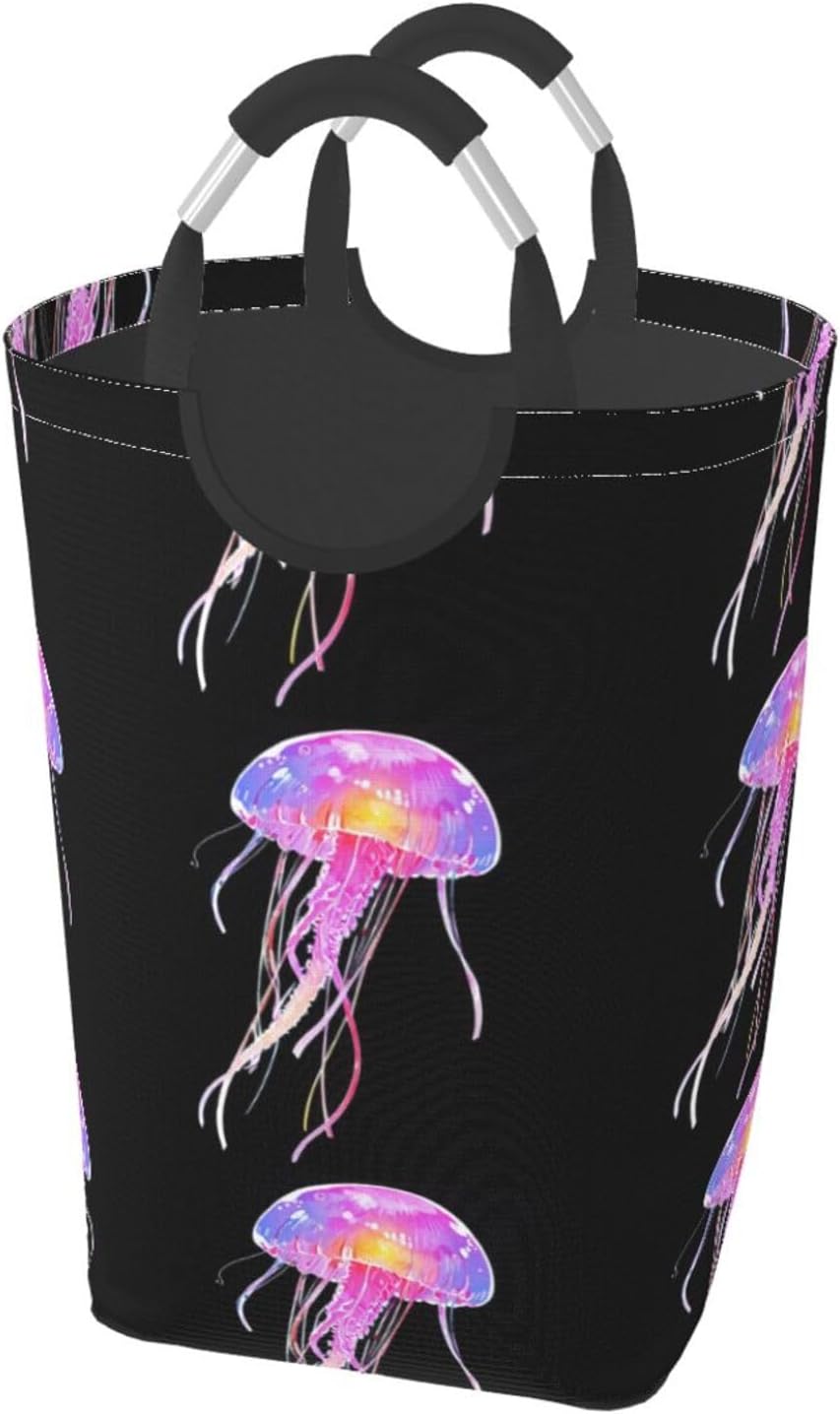Glow Jellyfish Foldable storage bag, 50L capacity, suitable for laundry room, dormitory bedroom, dirty clothes storage basket.