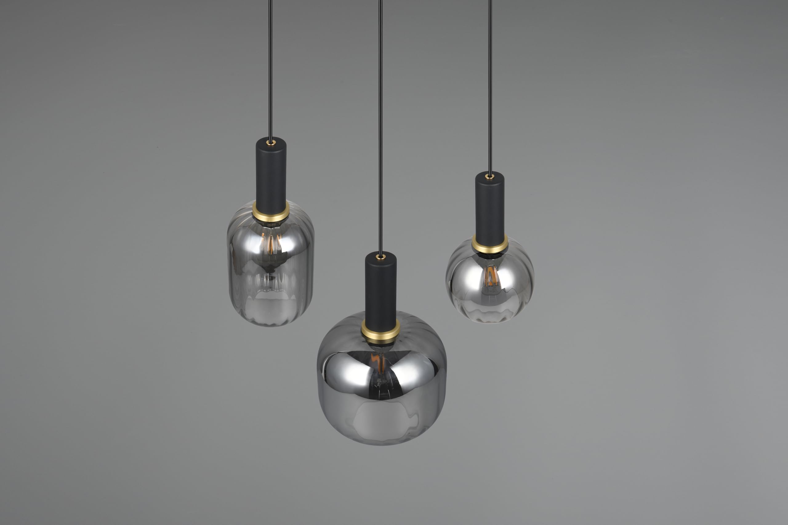 Trio Leuchten Pendelleuchte Diva 319830332, Metall Schwarz matt, Glas Chrom bedampft, exkl. 3x E27