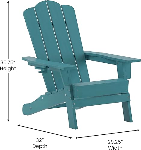 Miniatura 3 de Flash Furniture Newport Adirondack - Silla Adirondack con soporte para tazas, silla Adirondack de poliresina resistente a la intemperie, color azul