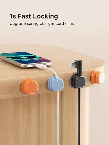 Miniatura 4 de Paquete de 9 organizadores de cables, gestión de cables de resorte, bonitos clips adhesivos para cables, cargador de teléfono para escritorio,