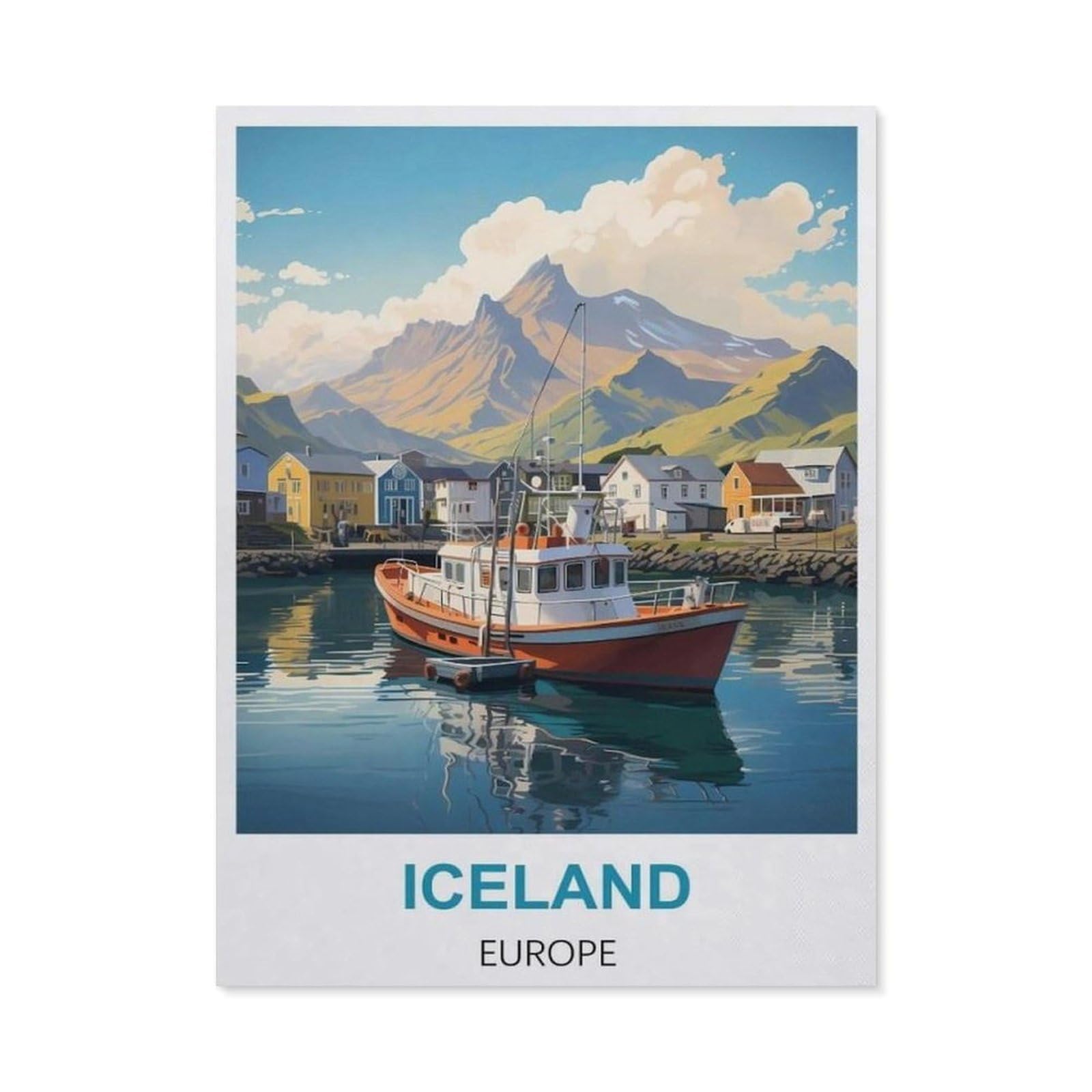 BEAYODKP 5D DIY Diamond Painting kit，Iceland Europe Vintage Travel Poster，Round Resin Diamond Cross Stitch, Home Decoration Gift（50 x 60 cm/19.68 x 23.62 inches）-BX45