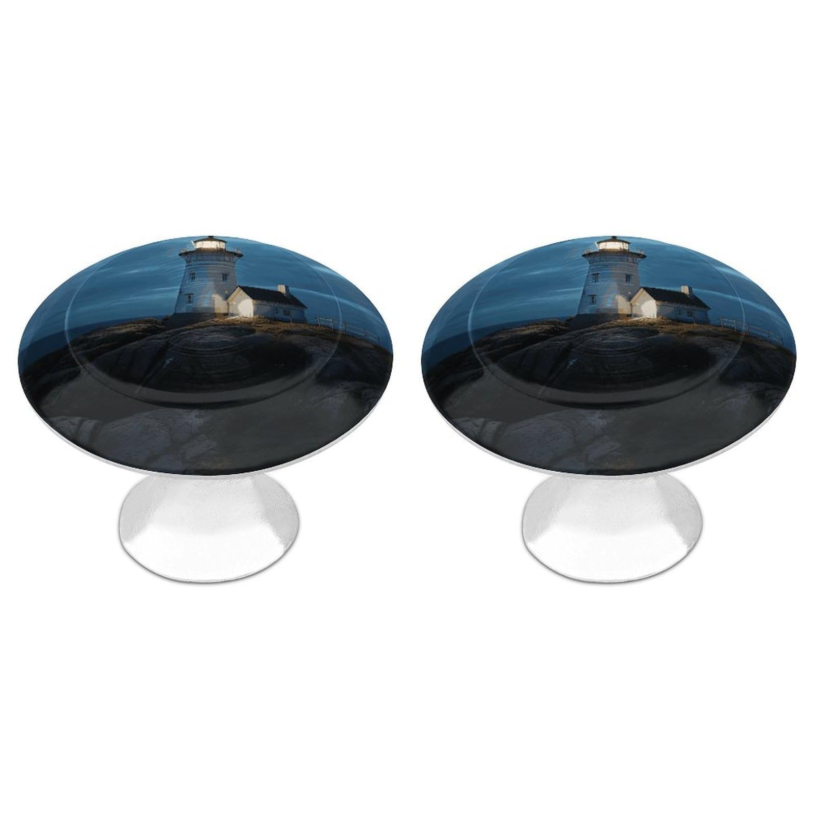 DWVTSLH Lighthouse at Night Cabinet Handles 2 Pack Stainless Steel Kitchen Drawer Pulls with Installation Screws Round Dresser Drawer Knobs 1.1 Inch Modern Cabinet Hardware Door Handles