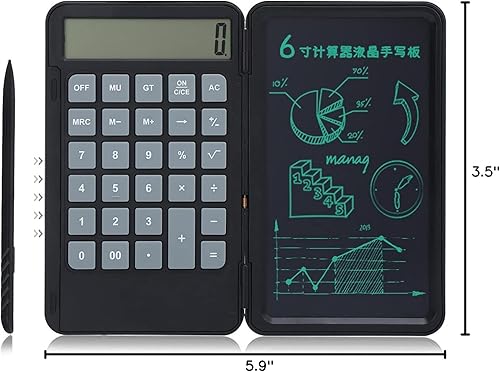 Miniatura 10 de plplaaoo Pantalla LCD de 12 dígitos calculadora cargable con tabla de escritura portátil plegable, calculadora con tableta de escritura, suministros