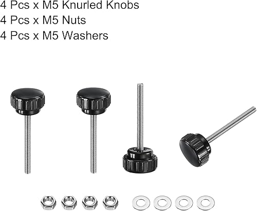 Miniatura 453 de uxcell Juego de 4 perillas moleteadas, tornillos de pulgar con tuercas y arandelas, rosca macho métrica M6 x 1.378 in, cabeza de plástico de 0.984