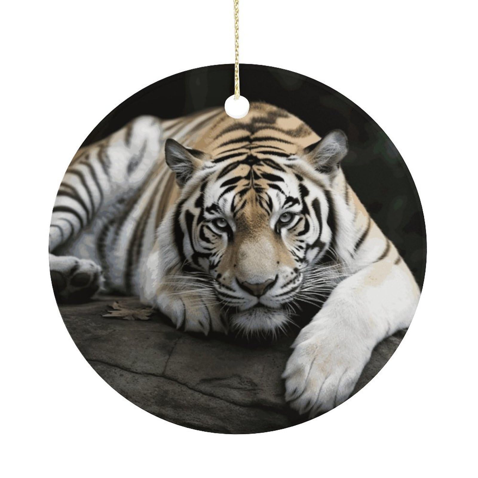 Tiger Lie On Rock Christmas Ornaments Colorful Round Ceramic Ornament Christmas Hanging Decor Christmas Tree Decorations Xmas Keepsake for Women Men Xmas Holiday Party