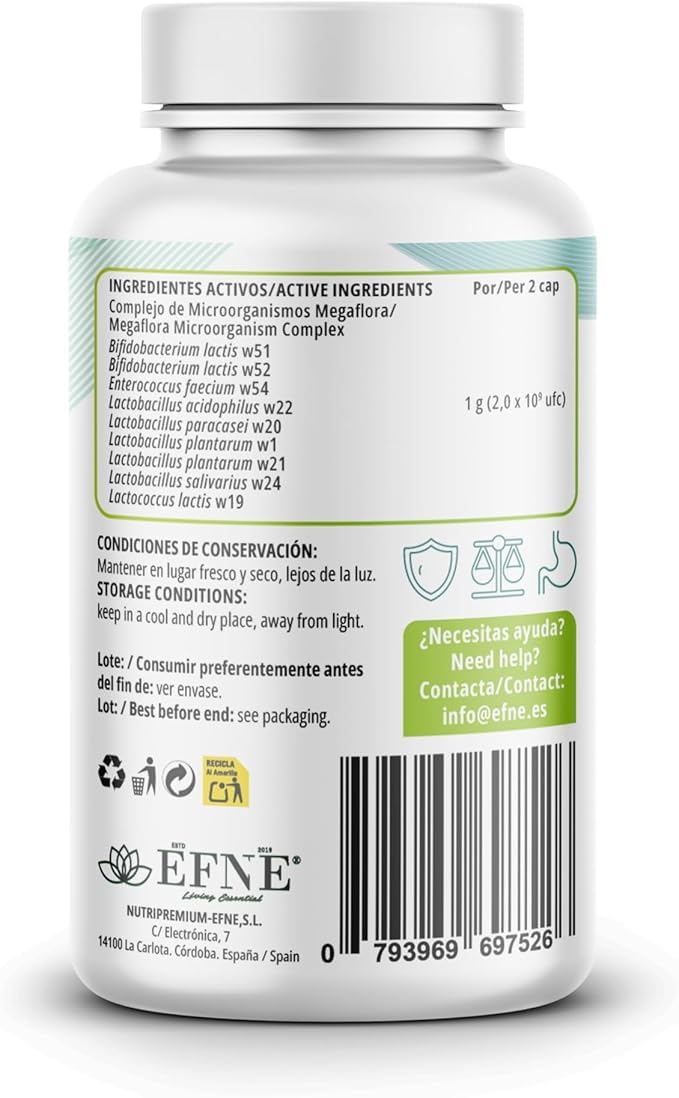EFNE Probiotico Megaflora – 60 capsulas – Fórmula avanzada Megaflora Evo 9 (multi‑cepa, 9 cepas) – 100 % vegano – Apoyo digestión, microbiota equilibrada e inmunidad, formula avanzada