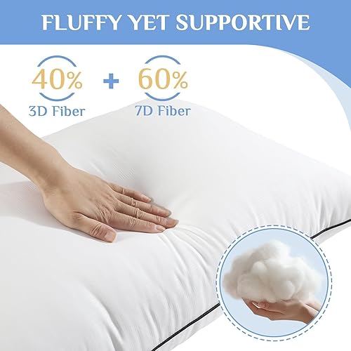 Miniatura 3 de JOLLYVOGUE Juego de 4 almohadas de tamaño estándar, colección de almohadas de cama para dormir, almohadas de calidad de hotel para dormir de lado,