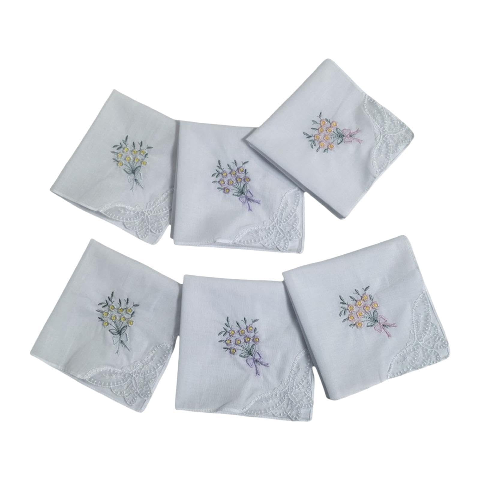 6x Embroidered Lace Cotton Handkerchiefs Embroidered Flower Hankies for Gift-image-38