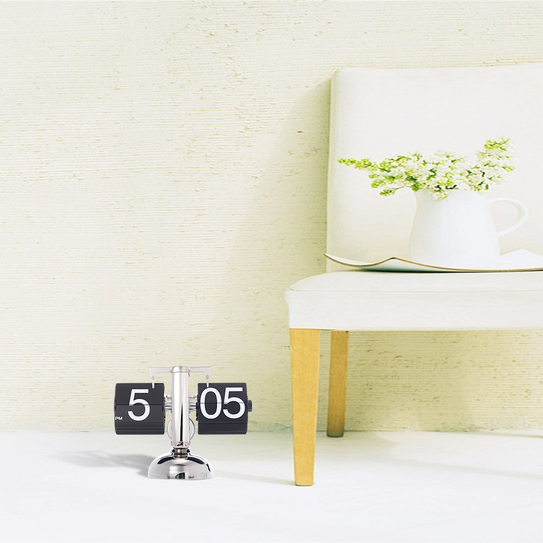 Digitale Flip-Down-Uhr, Digital Retro Tischuhren Edelstahl Minimalistische Mechanische Auto Flip Clock, 16X21CM Schreibtischuhr Für Zuhause Wohnzimmer (Schwarz)