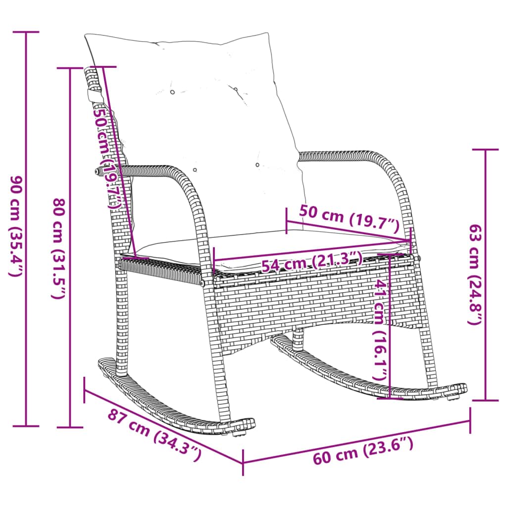 vidaXL Silla Mecedora de jardín con Cojines ratán sintético Gris, Silla de jardín, Asientos de jardín, Silla de Patio, Asiento de jardín