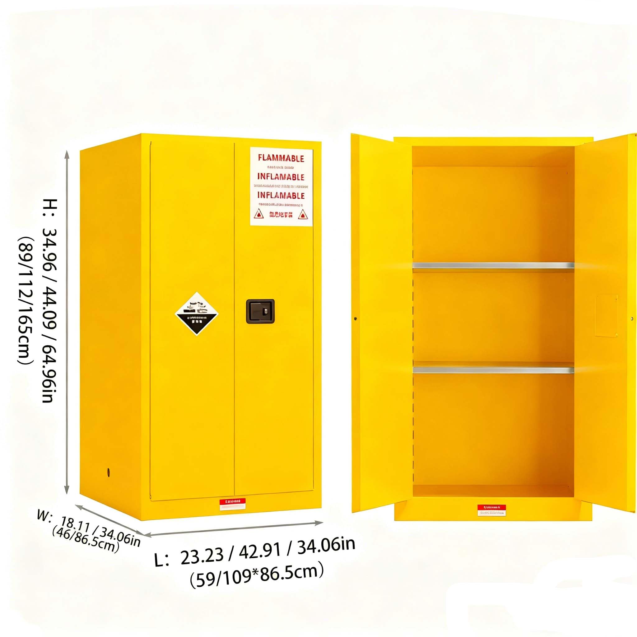 Armario de Seguridad Contra Incendios de Doble Capa, con Cerradura de Enlace de 3 Puntos y Cubeta Antigoteo para Almacenamiento de Productos Químicos Peligrosos, Armario pa yellow 44.09×23.23×18.11in