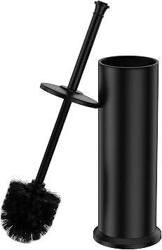 Black Toilet Brush and Holder,Extra Long Handled Toilet Brush for Bathroom,Stainless Steel Heavy Duty Toilet Bowl Brush,Removable Inner Bowl,Deep Cleaning Dense Bristles Cleaner Brush -Space Saving