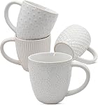 Tasses à café en céramique embossée 4-420mL Micro-ondes & Lave-vaisselle Coffre-fort blanc fait main tasses de café pour Latte Cappuccino Cocoa - Cadeau de mariage chaud à la maison