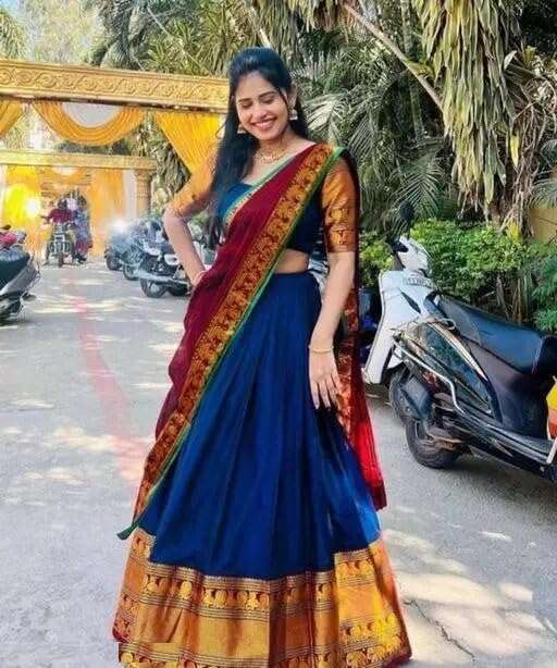 Image of ZITON ARICO MART Women's Indian Traditional Kanjivaram Silk Pure Weaving Lehenga Choli Along With Dupatta And Blouse Piece, Half Saree (Unstitched)